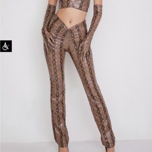 Mistress Rocks ROAM Brown Vegan Leather Snakeskin V-Front Trousers